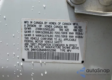 2008 Acura Mdx Technology Package z USA, uszkodzony, nr VIN 2HNYD28488H552390